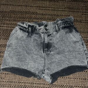 Gray Jean Shorts with Frayed Hem and Vintage Wash